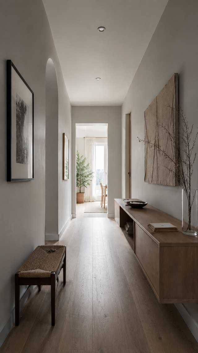 Flur mit Sideboard tagsüber, neutrales Licht, ohne Ripple-Leuchte